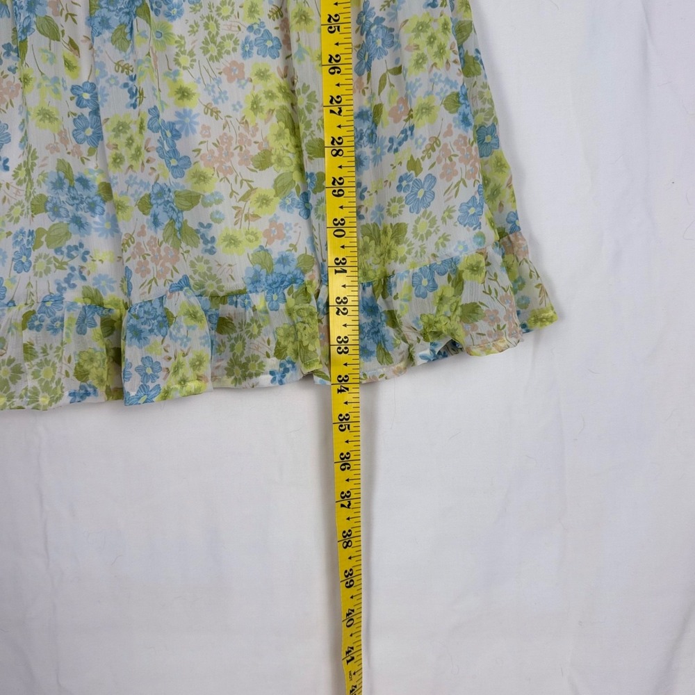 Madden NYC Mini Dress L Floral Spring Coquette Smocked‎ Puff Sleeves Cottagecore - Picture 8 of 8